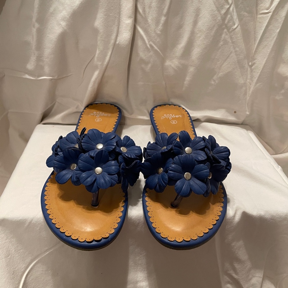 Sophie Sue sandals, blue flowers, size 9